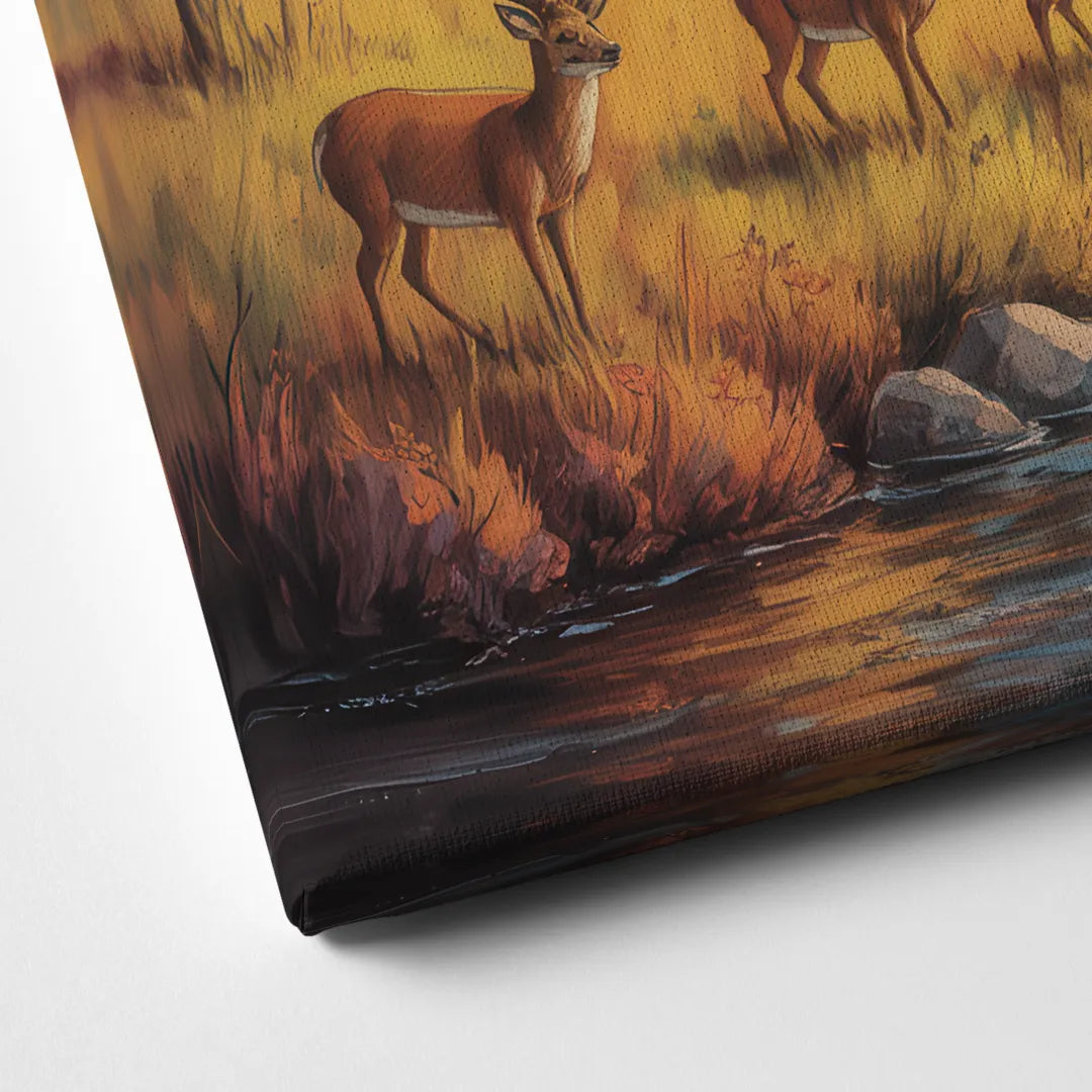 Rustic Cabin Deer Scene Canvas Close Up