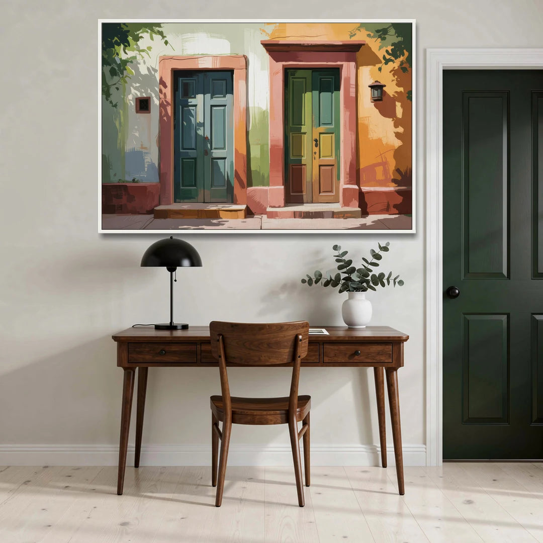 Rustic Colonial Doors - White Framed Canvas Wall Art - Office - 60x40