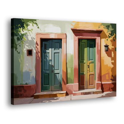 Rustic Colonial Doors Side - Canvas Wall Art