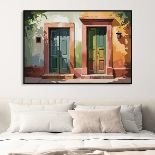 Rustic Colonial Doors Living Room - Black Canvas Wall Art