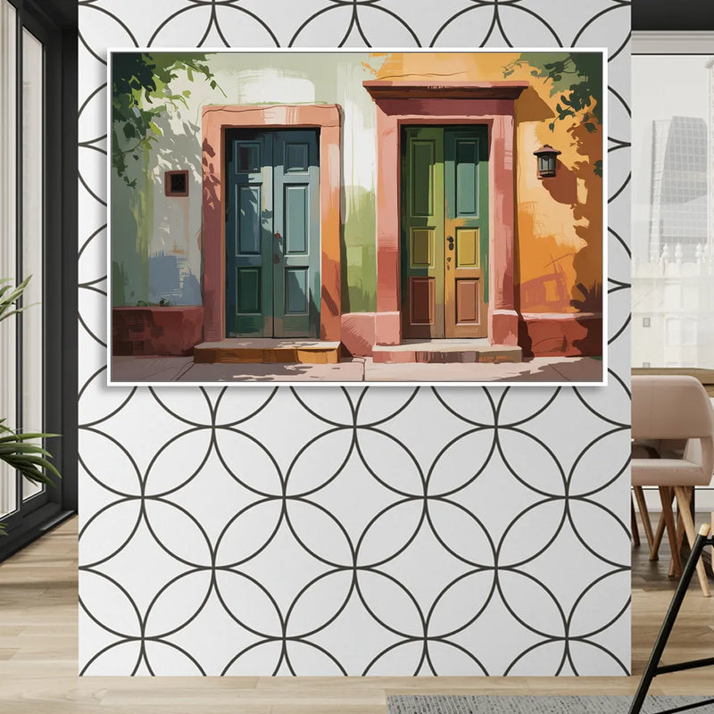 Rustic Colonial Doors Sitting Room - White Canvas Wall Art