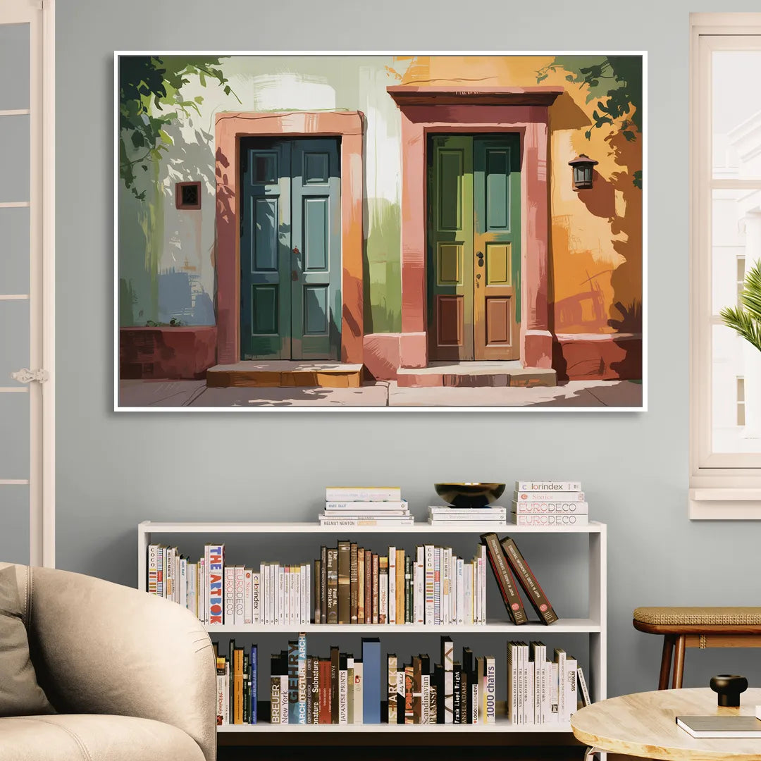 Rustic Colonial Doors Living Room - White Canvas Wall Art
