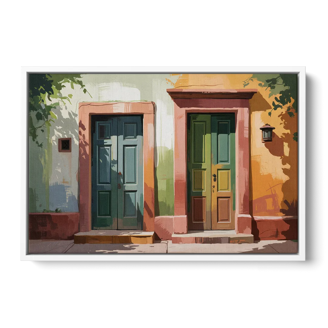 Rustic Colonial Doors Front - White Canvas Wall Art