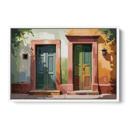 Rustic Colonial Doors Front - White Canvas Wall Art