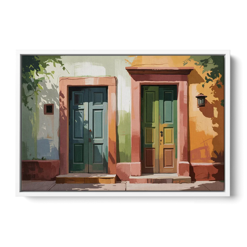 Rustic Colonial Doors Front - White Canvas Wall Art