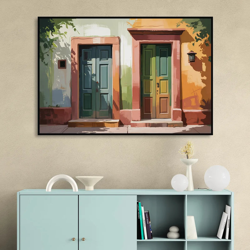 Rustic Colonial Doors Sitting Room - Black Canvas Wall Art