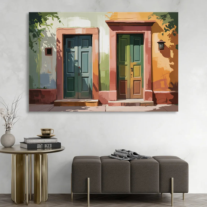 Rustic Colonial Doors Living Room - Canvas Wall Art