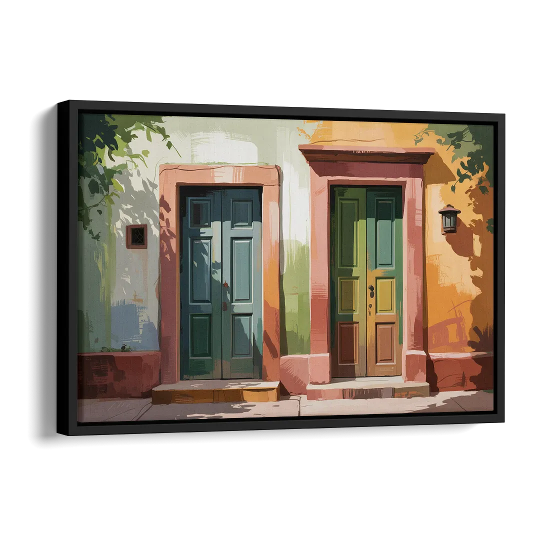 Rustic Colonial Doors Side - Black Canvas Wall Art