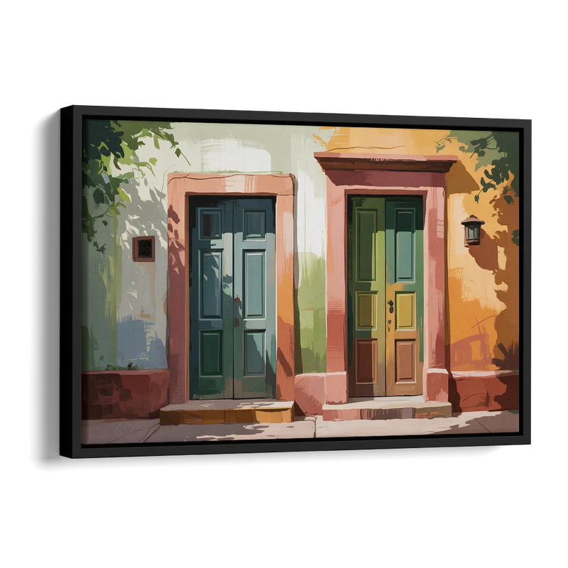 Rustic Colonial Doors Side - Black Canvas Wall Art