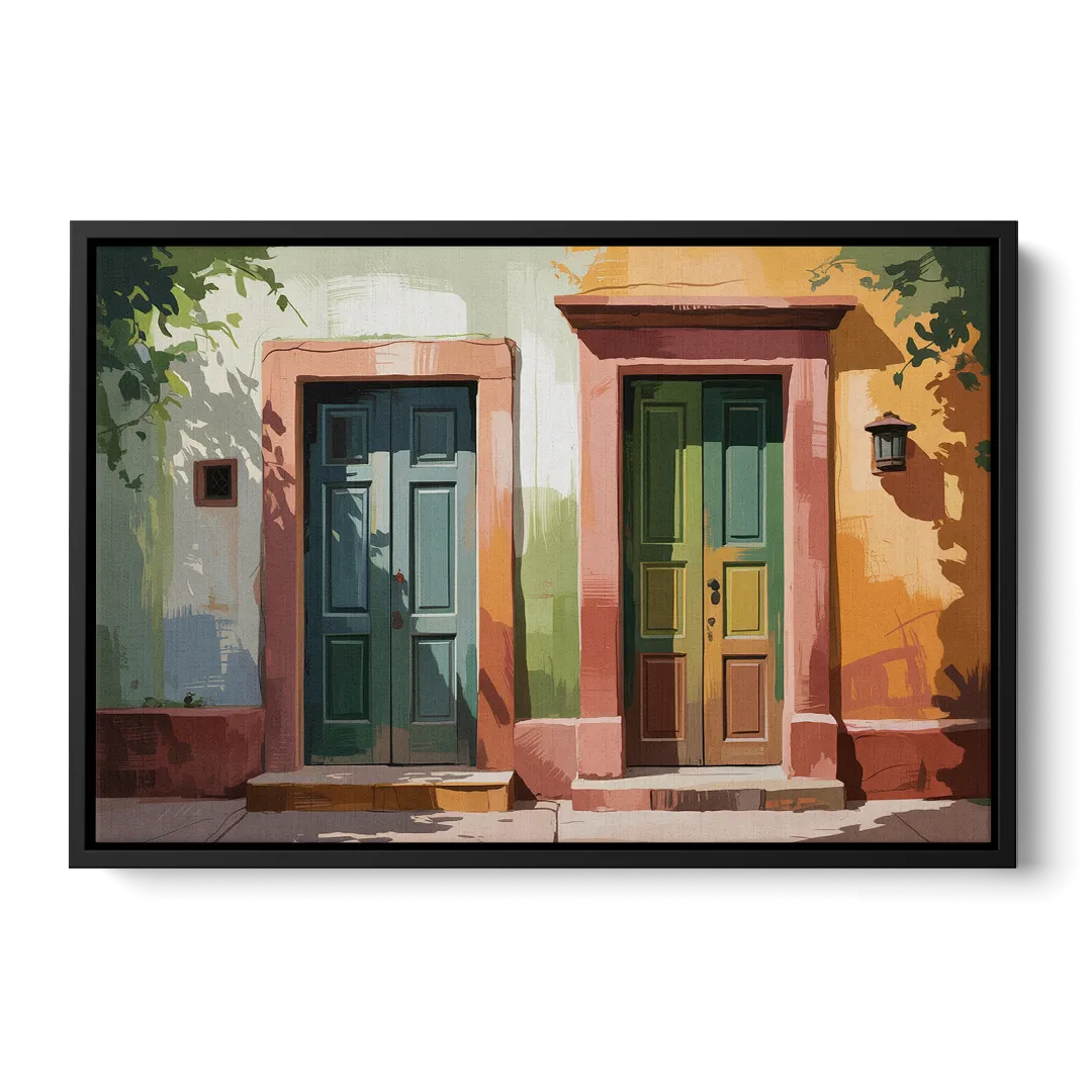 Rustic Colonial Doors Front - Black Canvas Wall Art