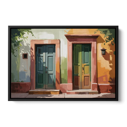 Rustic Colonial Doors Front - Black Canvas Wall Art