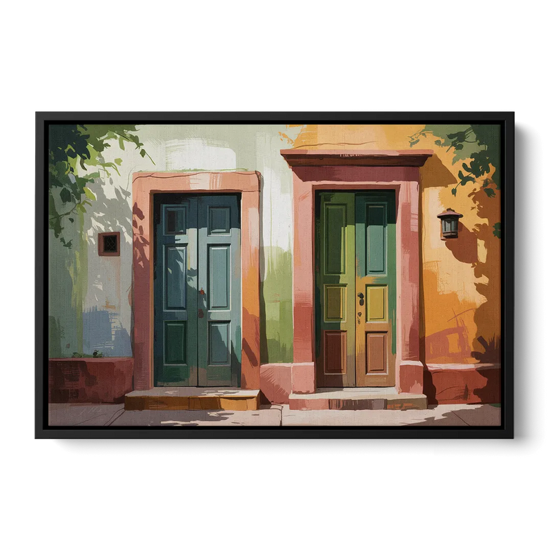 Rustic Colonial Doors Front - Black Canvas Wall Art
