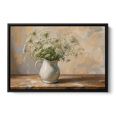 Rustic Kitchen Wall Art with Queen Anne's Lace - Black Framed Canvas Wall Art - Front