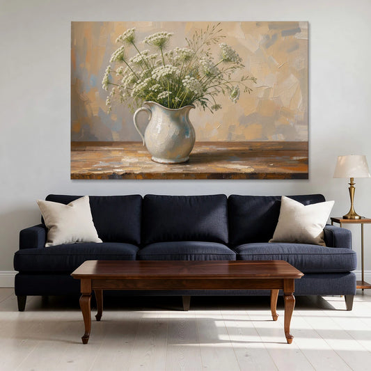 Rustic Kitchen Wall Art with Queen Anne's Lace - Canvas Wall Art - Sofa - 60x40