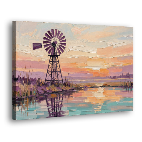 Rustic Wall Decor with a Windmill at Sunset - Canvas Wall Art - Side