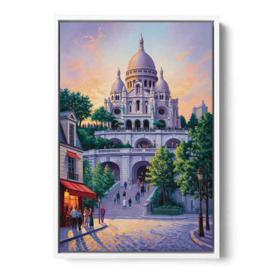 Sacré-Cœur Sunrise - White Framed Canvas Wall Art - Front