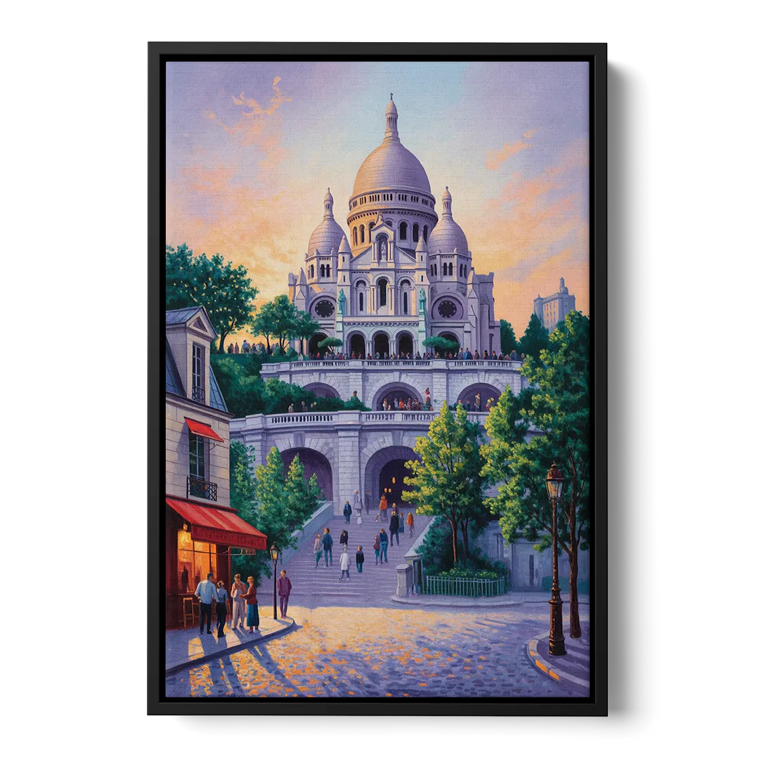 Sacré-Cœur Sunrise Front - Black Canvas Wall Art