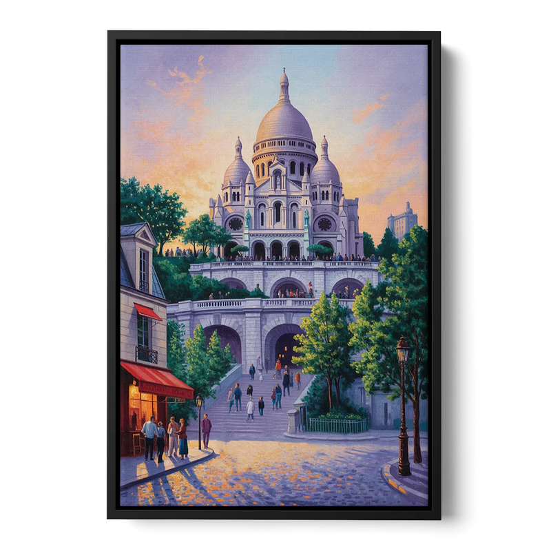 Sacré-Cœur Sunrise Front - Black Canvas Wall Art