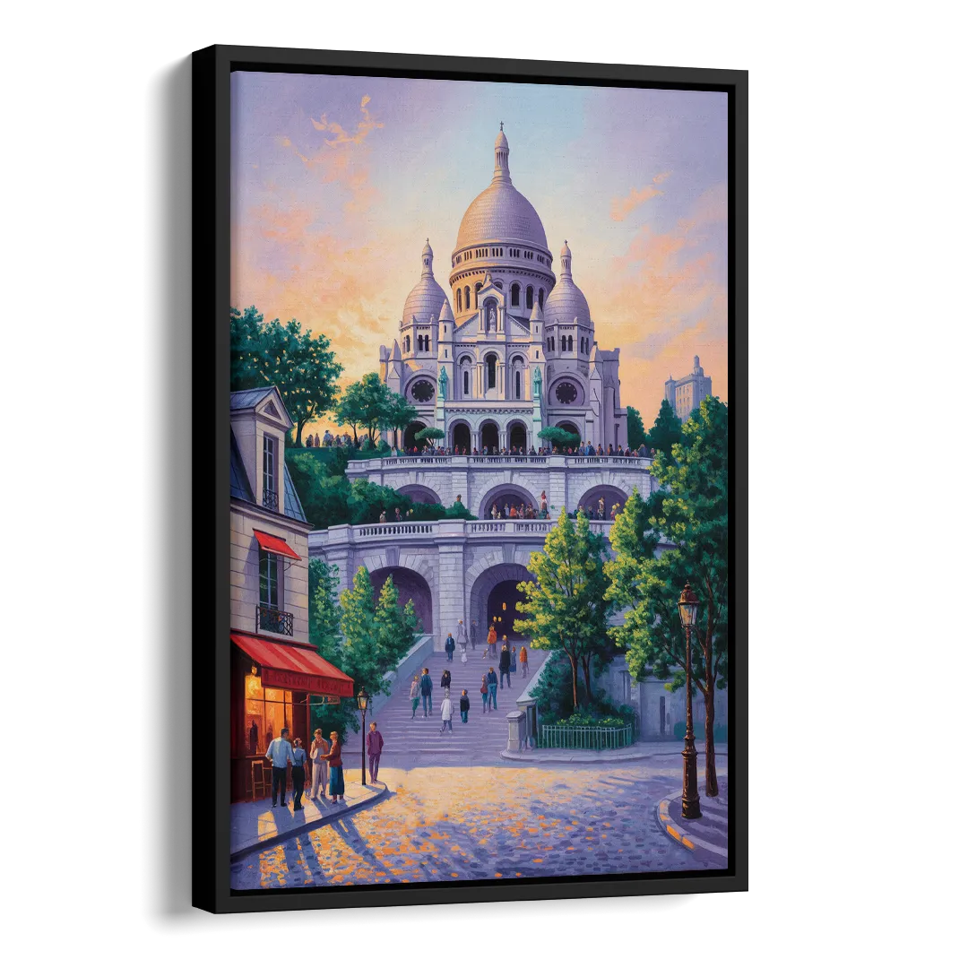 Sacré-Cœur Sunrise Side - Black Canvas Wall Art