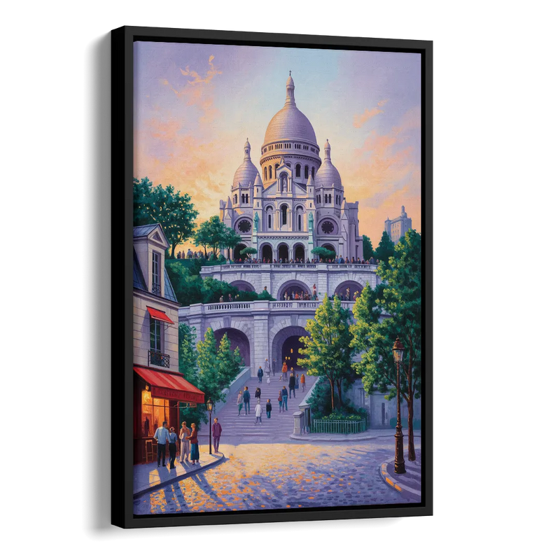 Sacré-Cœur Sunrise Side - Black Canvas Wall Art