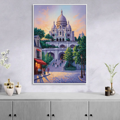 Sacré-Cœur Sunrise Living Room - White Canvas Wall Art