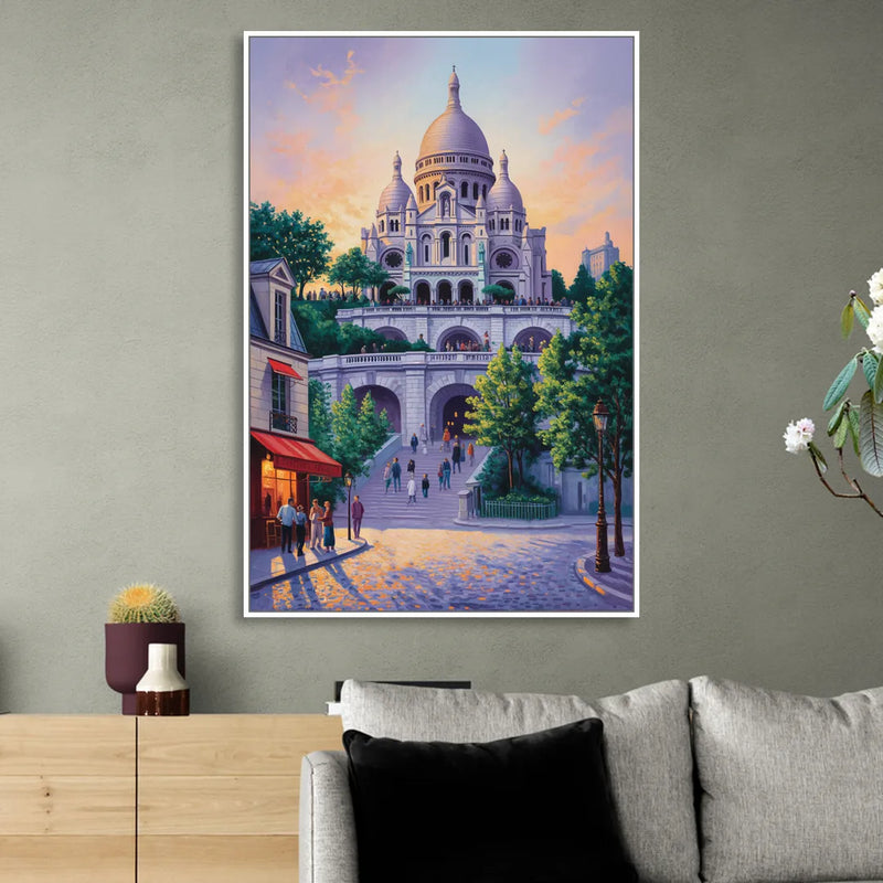 Sacré-Cœur Sunrise Sitting Room - White Canvas Wall Art
