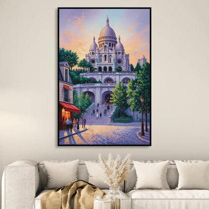 Sacré-Cœur Sunrise Living Room - Black Canvas Wall Art