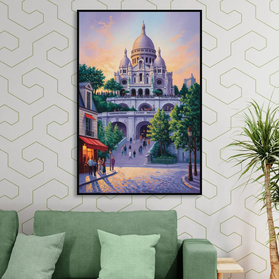 Sacré-Cœur Sunrise Sitting Room - Black Canvas Wall Art