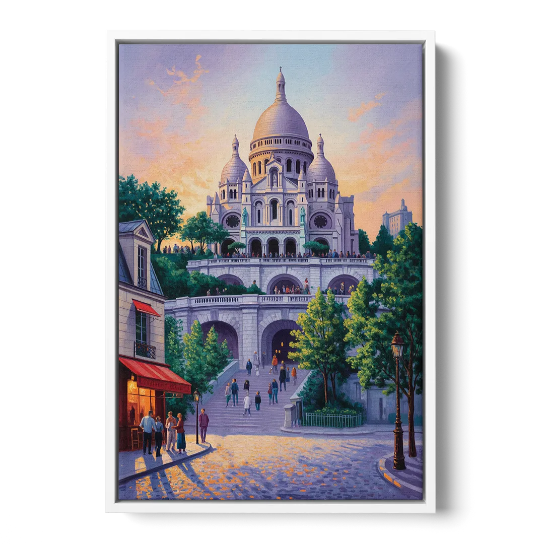 Sacré-Cœur Sunrise Front - White Canvas Wall Art