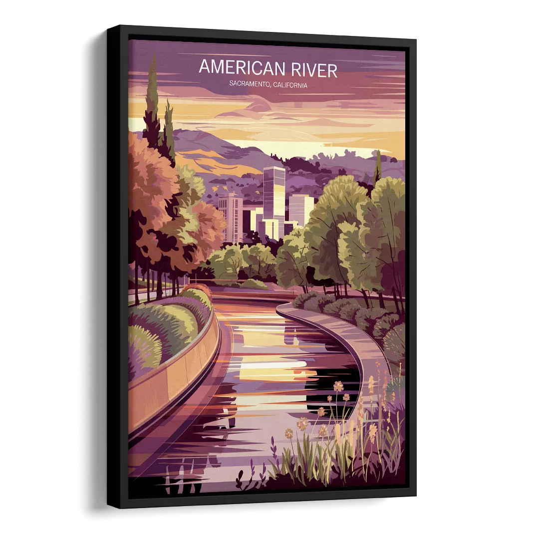 Sacramento American River Scene Side - Black Canvas Wall Art