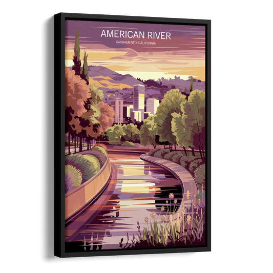 Sacramento American River Scene Side - Black Canvas Wall Art