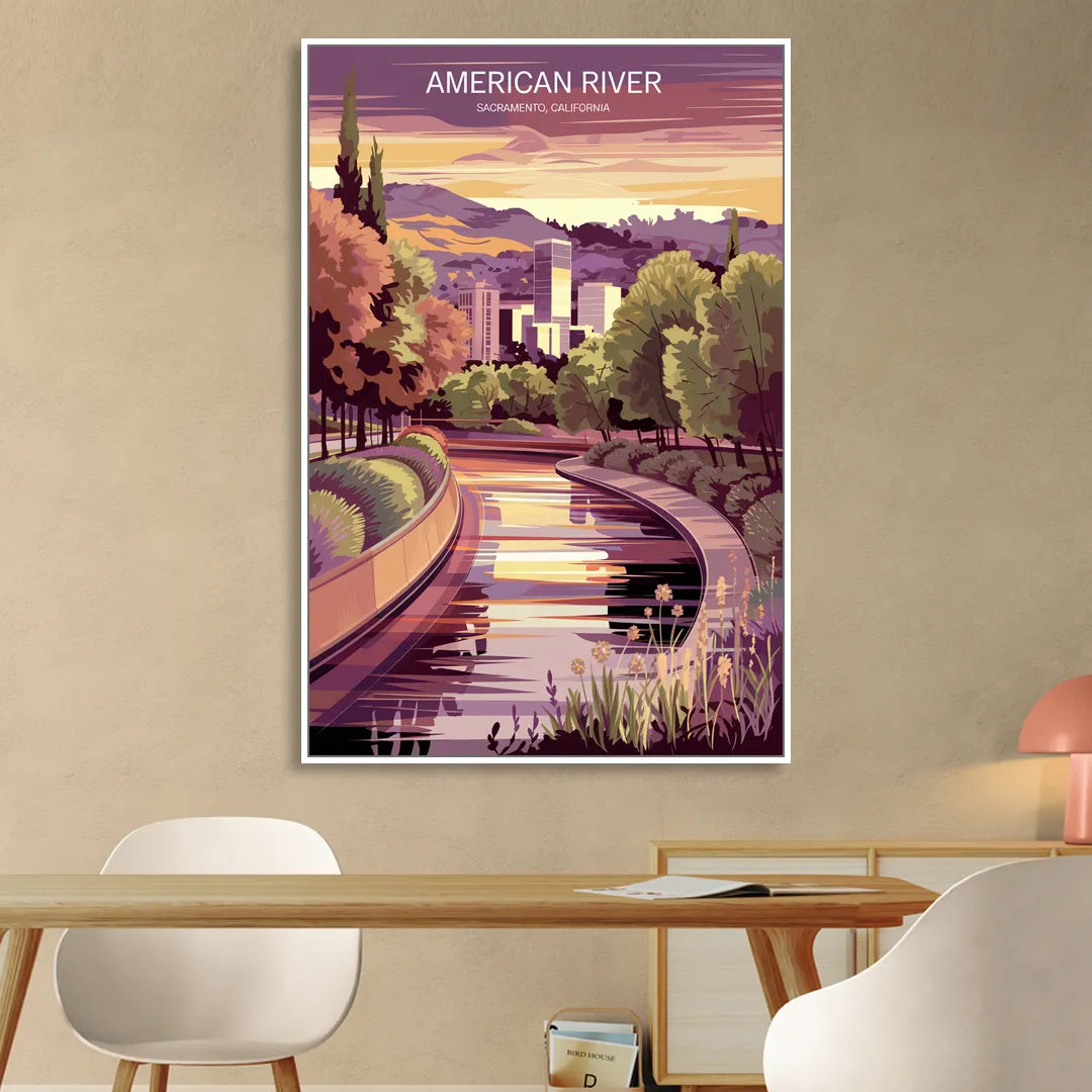 Sacramento American River Scene Sitting Room - White Canvas Wall Art
