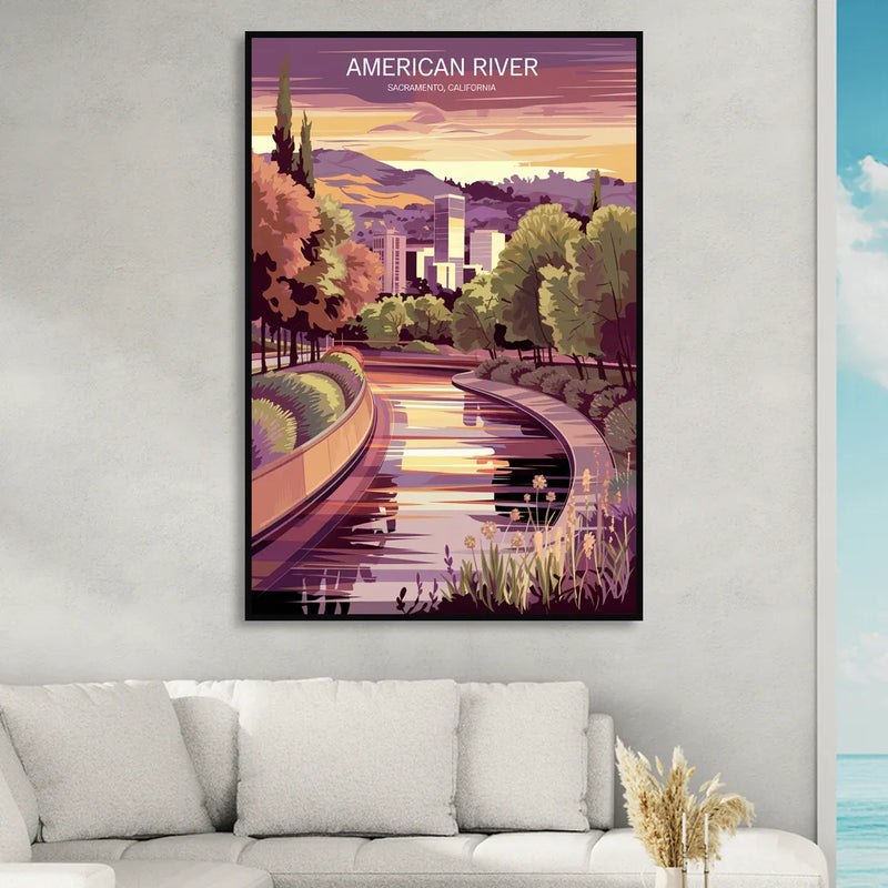 Sacramento American River Scene Sitting Room - Black Canvas Wall Art