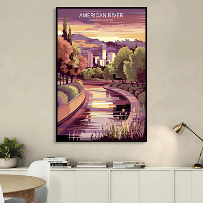 Sacramento American River Scene Living Room - Black Canvas Wall Art