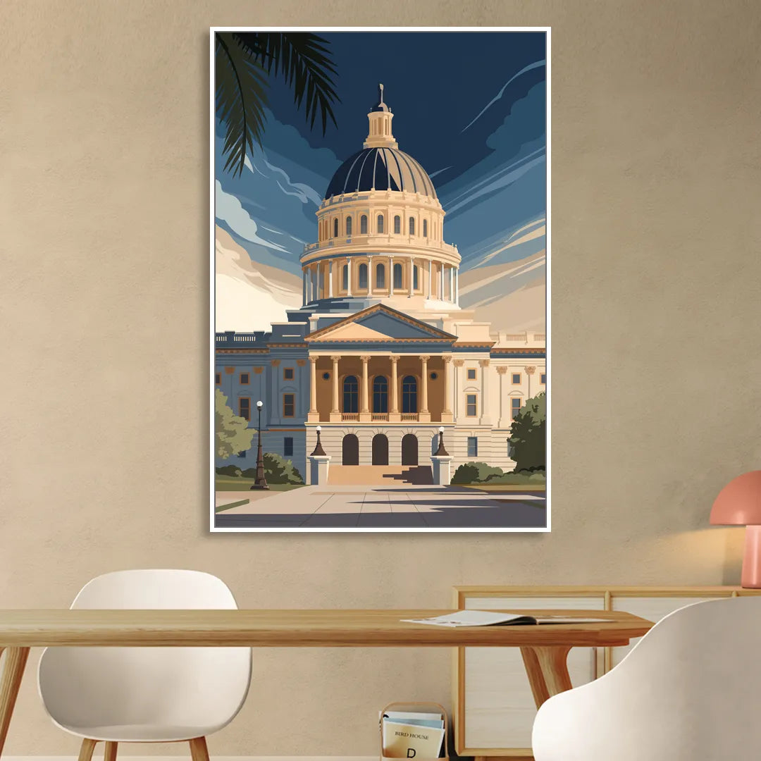 Sacramento Capitol Building Living Room - White Canvas Wall Art