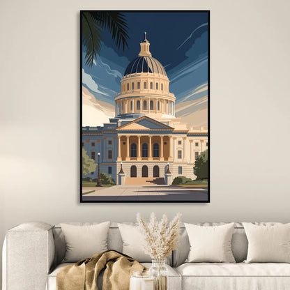 Sacramento Capitol Building Sitting Room - Black Canvas Wall Art