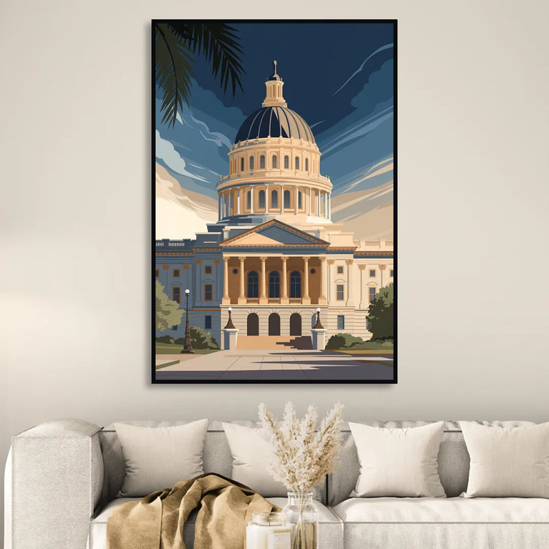 Sacramento Capitol Building Sitting Room - Black Canvas Wall Art