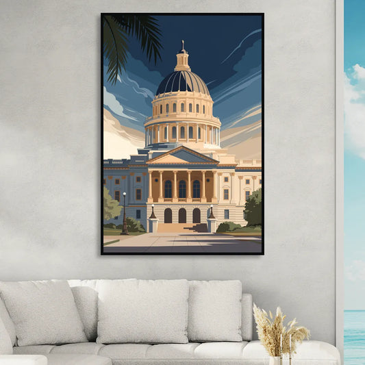 Sacramento Capitol Building Living Room - Black Canvas Wall Art