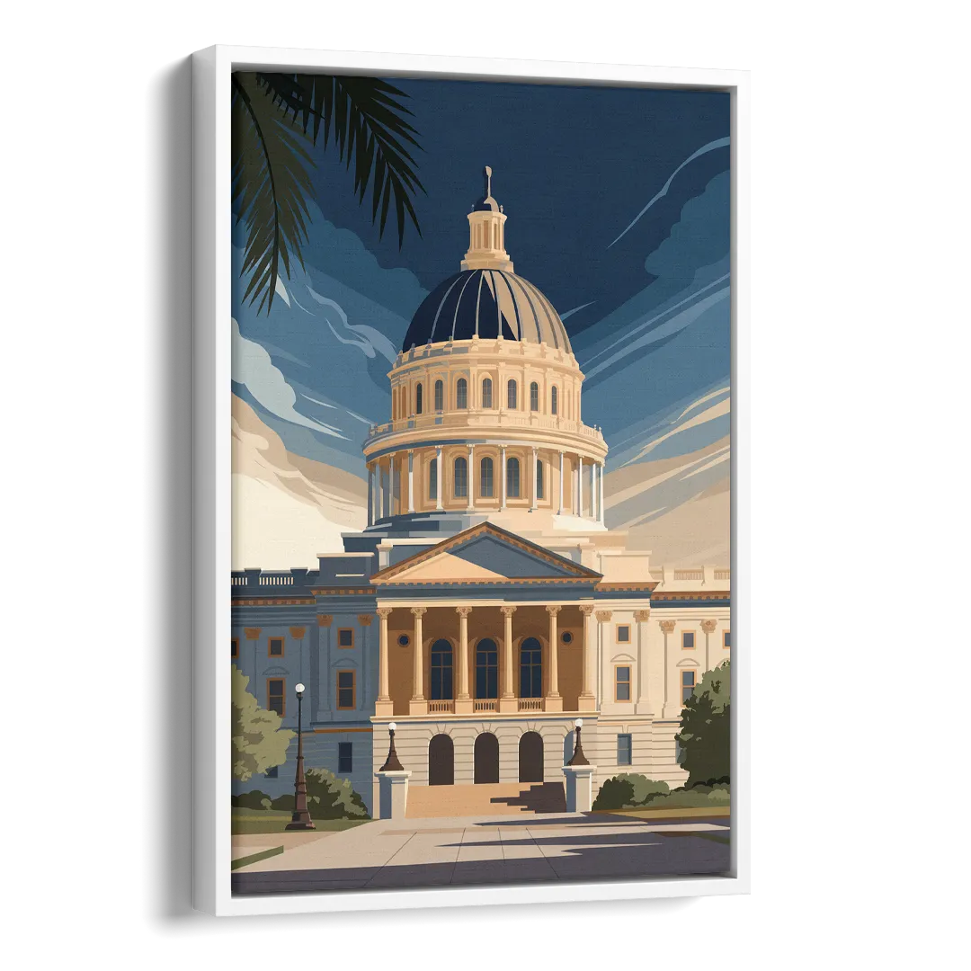 Sacramento Capitol Building Side - White Canvas Wall Art