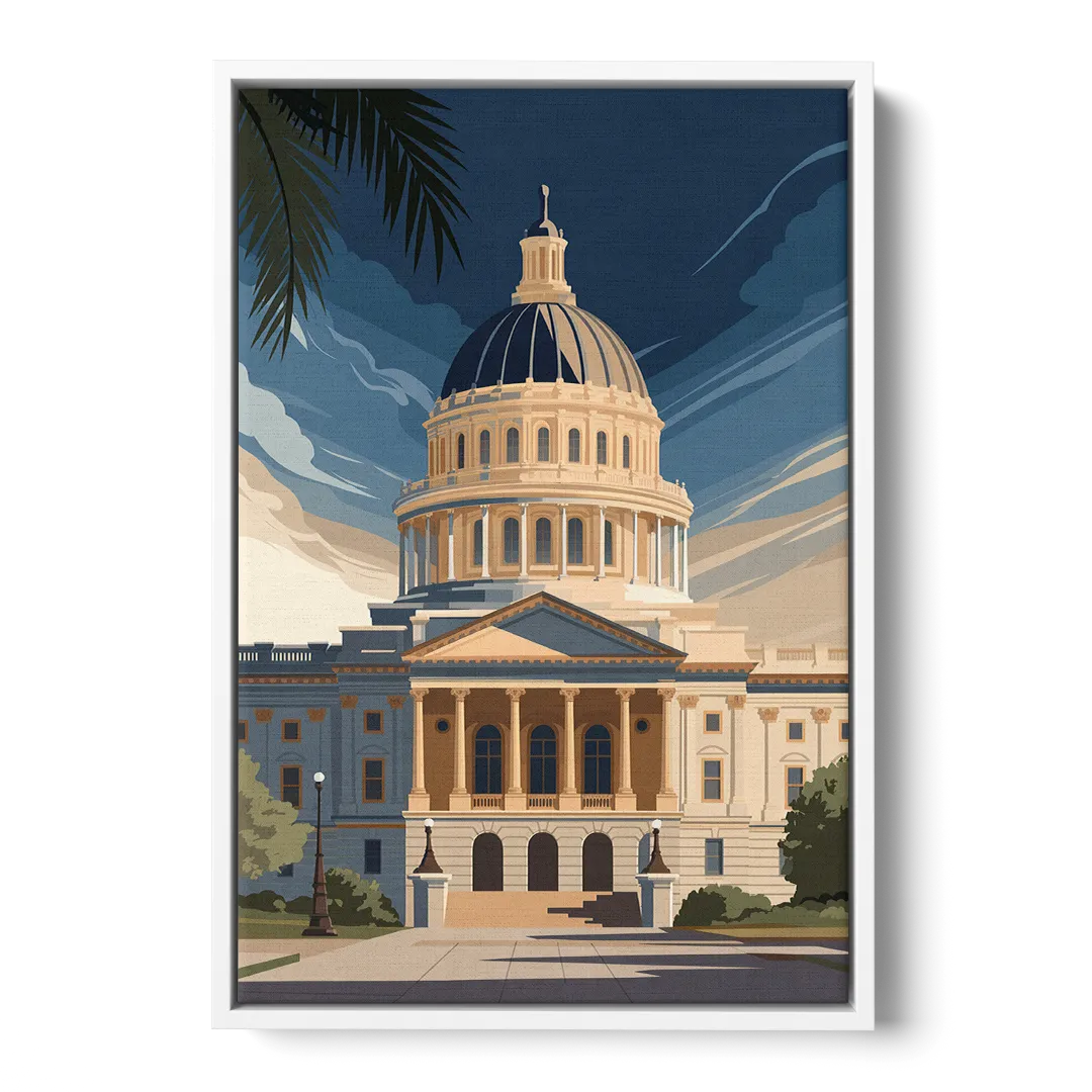 Sacramento Capitol Building Front - White Canvas Wall Art