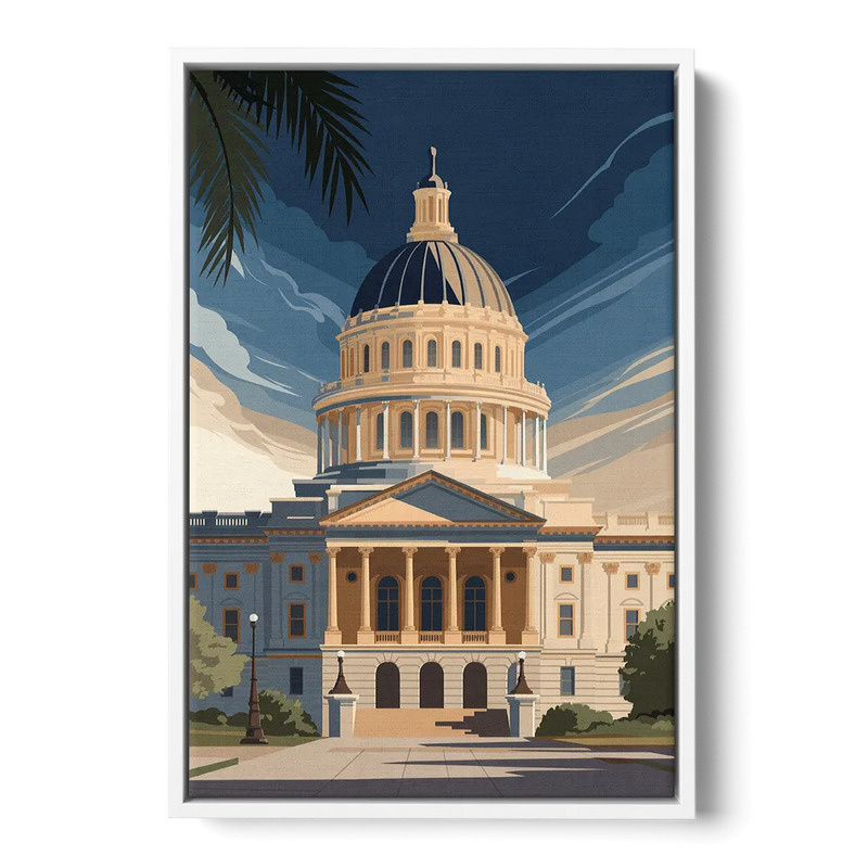 Sacramento Capitol Building Front - White Canvas Wall Art