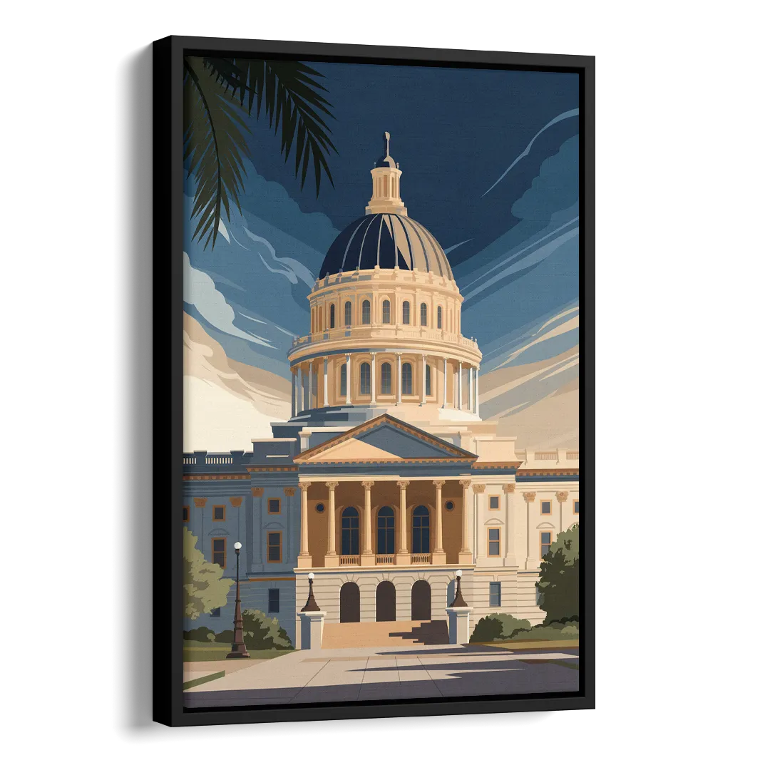 Sacramento Capitol Building Side - Black Canvas Wall Art