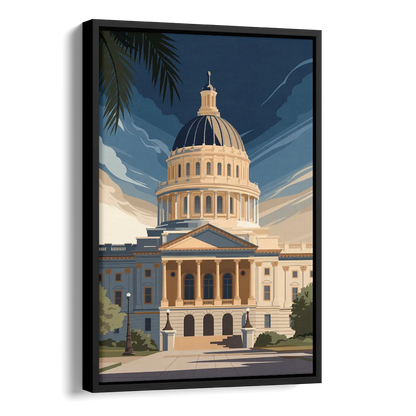 Sacramento Capitol Building Side - Black Canvas Wall Art