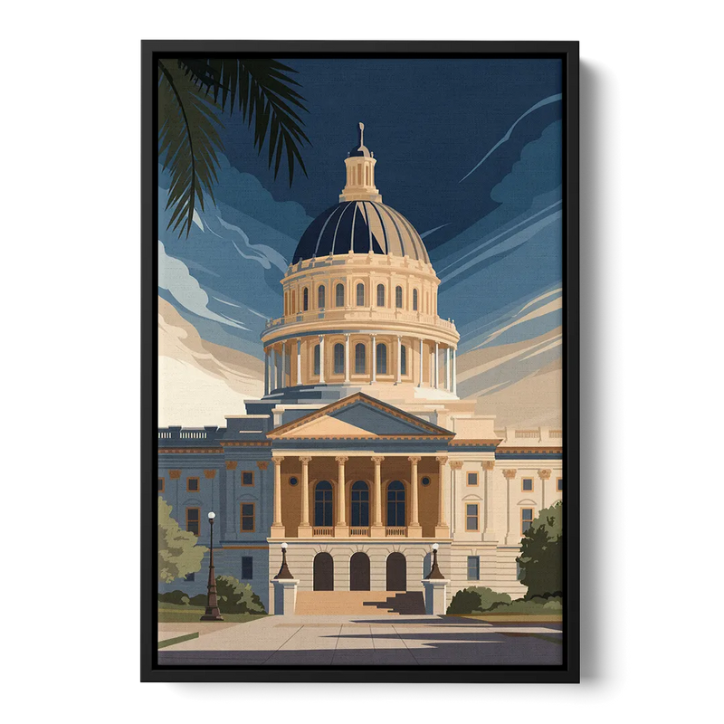 Sacramento Capitol Building Front - Black Canvas Wall Art