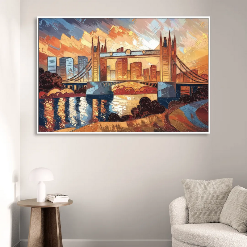 Sacramento Golden Hour Skyline Living Room - White Canvas Wall Art