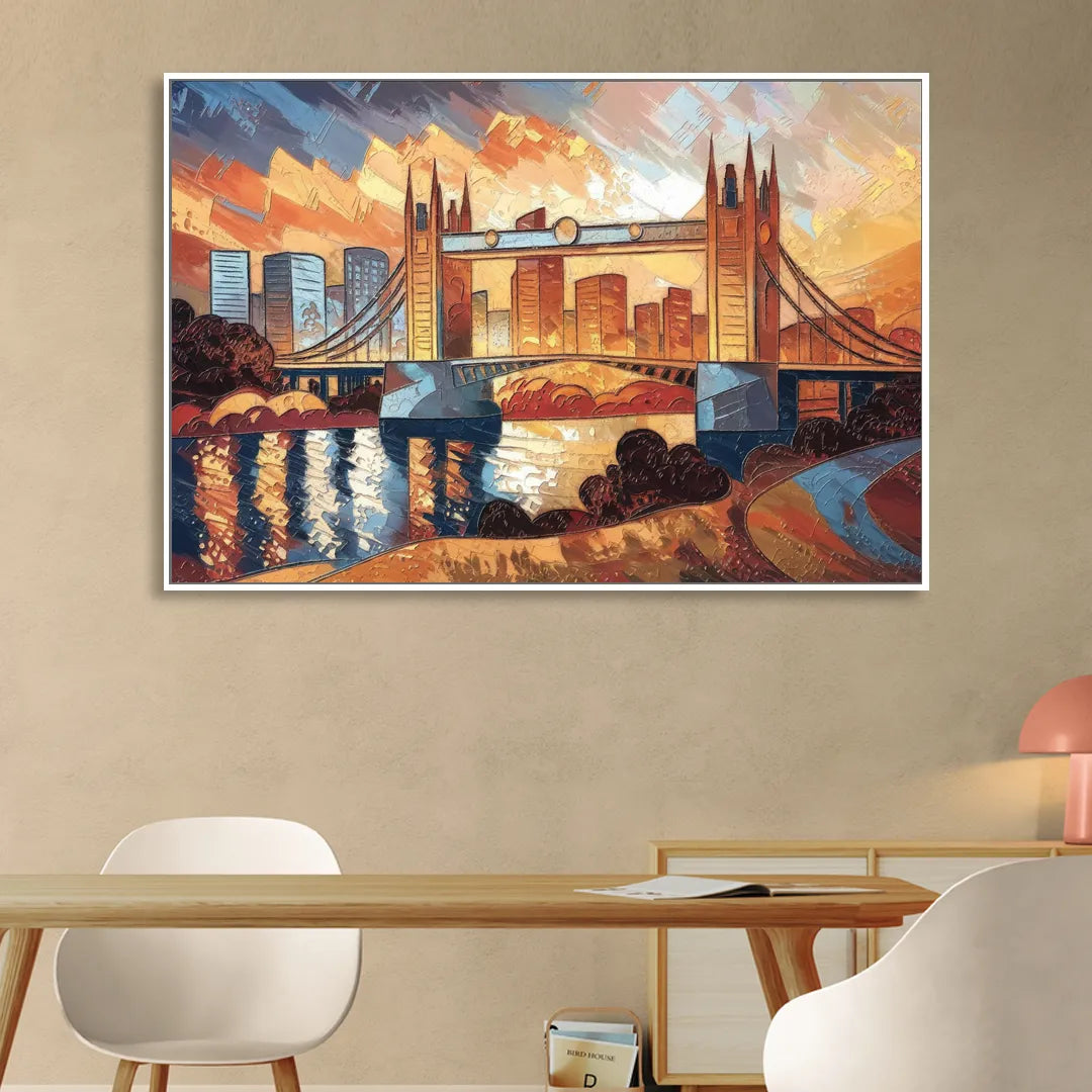 Sacramento Golden Hour Skyline Sitting Room - White Canvas Wall Art