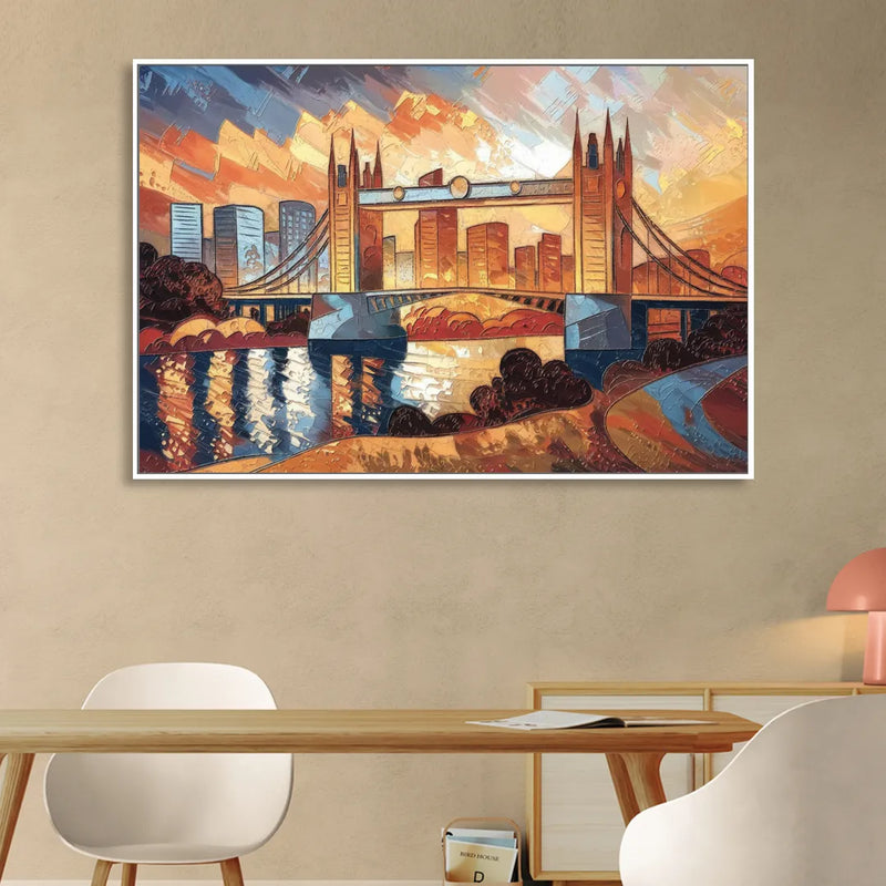 Sacramento Golden Hour Skyline Sitting Room - White Canvas Wall Art