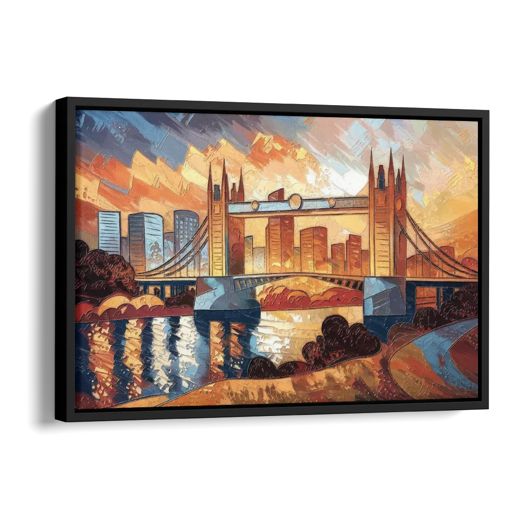 Sacramento Golden Hour Skyline Side - Black Canvas Wall Art