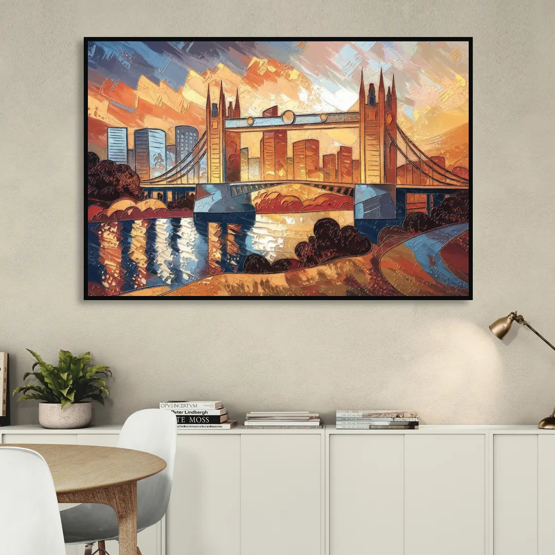 Sacramento Golden Hour Skyline Living Room - Black Canvas Wall Art