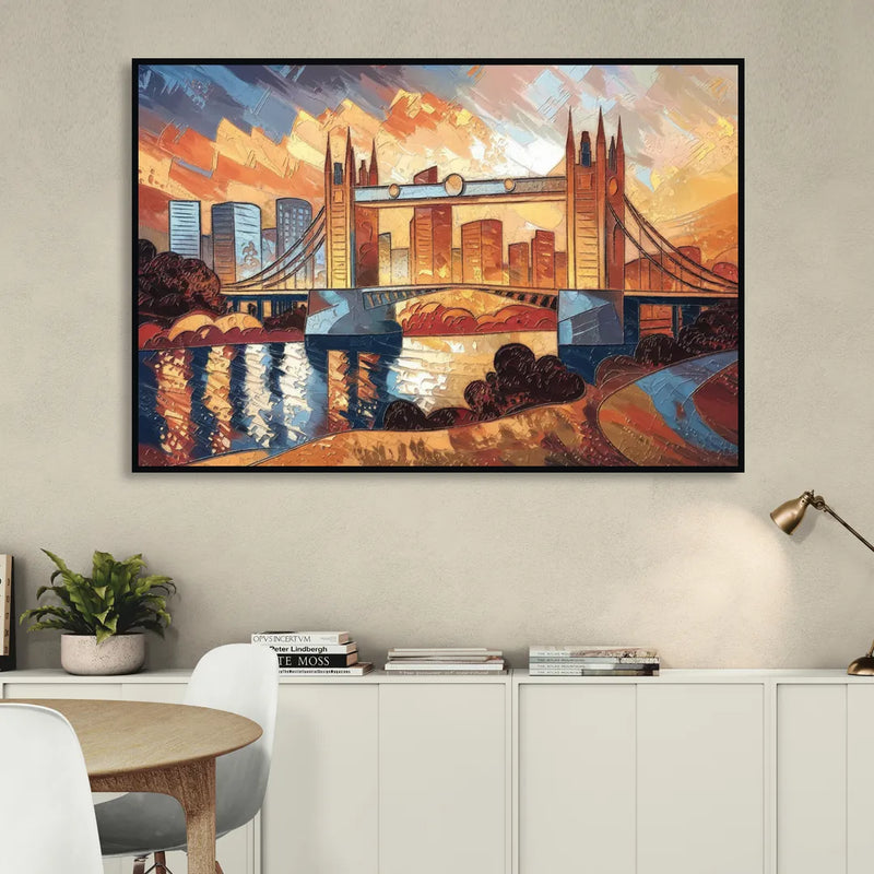 Sacramento Golden Hour Skyline Living Room - Black Canvas Wall Art